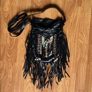 Beaded Fringe Vegan Leather Purse